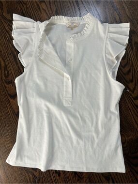 Ramy Brook White Ruffle Sleeve Henley Top